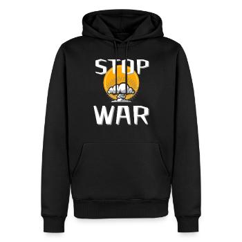 STOP WAR - Sweat à capuche Premium bio Homme - noir - Devant - Nico (187cm)