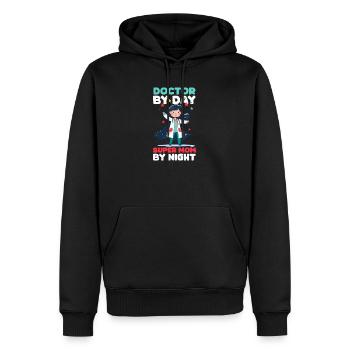 Maman vétérinaire médecin le jour, super maman la nuit - Sweat à capuche Premium bio Homme - noir - Devant - Nico (187cm)