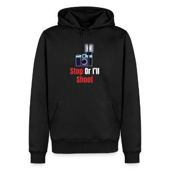 Hör Auf, Sonst Schieße Ich. Lustiger Fotograf, - Männer Premium Bio Hoodie - Schwarz - Vorne - Nico (187cm)