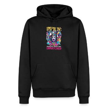 Improvisationstheater Ungeübt, unvorhersehbar, unübertroffen - Männer Premium Bio Hoodie - Schwarz - Vorne - Nico (187cm)