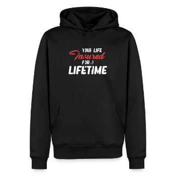 Votre vie est assurée à vie - Sweat à capuche Premium bio Homme - noir - Devant - Nico (187cm)