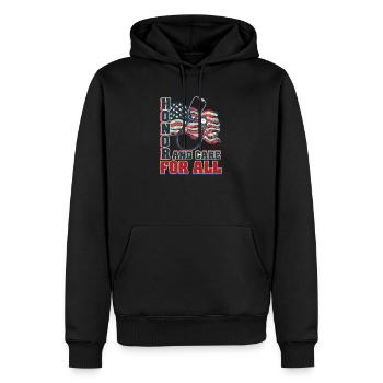 L’honneur et les soins de l’infirmière VA pour tous - Sweat à capuche Premium bio Homme - noir - Devant - Nico (187cm)