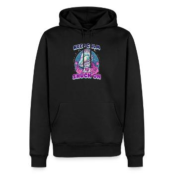 Huîtres Restez calme et écaillez - Sweat à capuche Premium bio Homme - noir - Devant - Nico (187cm)