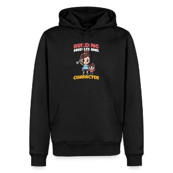 Musculation Maman Renforcement Musculaire et Caractère - Sweat à capuche Premium bio Homme - noir - Devant - Nico (187cm)