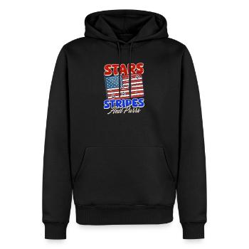 4. Juli Katzensterne, Streifen und Schnurren - Männer Premium Bio Hoodie - Schwarz - Vorne - Nico (187cm)