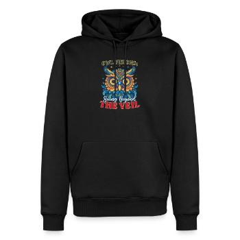 Spirituelle Eule Eule Visionen: Hinter den Schleier sehen - Männer Premium Bio Hoodie - Schwarz - Vorne - Nico (187cm)