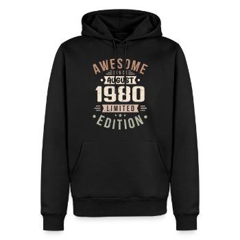 Août 1980 Anniversaire en Août 1980 Millésime 1980 - Sweat à capuche Premium bio Homme - noir - Devant - Nico (187cm)