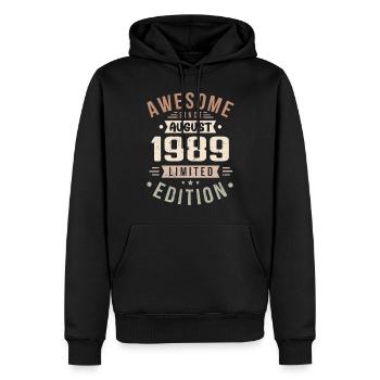Août 1989 Anniversaire en Août 1989 Millésime 1989 - Sweat à capuche Premium bio Homme - noir - Devant - Nico (187cm)