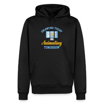 Dessiner aujourd’hui, animer demain de manière plus amusante - Sweat à capuche Premium bio Homme - noir - Devant - Nico (187cm)