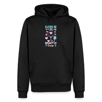 L&D Nurse Labor & Delivery: Herz der Pflege - Männer Premium Bio Hoodie - Schwarz - Vorne - Nico (187cm)
