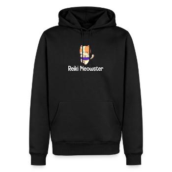 Reiki Meowster Chakra Guérison Bouddhiste - Sweat à capuche Premium bio Homme - noir - Devant - Nico (187cm)