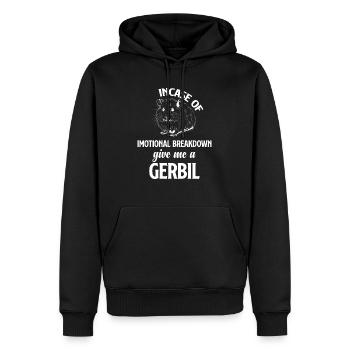En cas d’un - Sweat à capuche Premium bio Homme - noir - Devant - Nico (187cm)