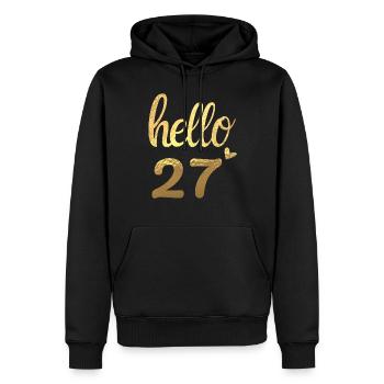 Hello 27 doré - Sweat à capuche Premium bio Homme - noir - Devant - Nico (187cm)