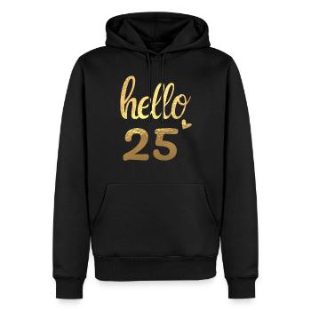 Hello 25 gold - Men’s Premium Organic Hoodie - black - Front - Nico (187cm)