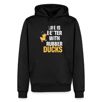 Life is better with rubber ducks. Squeezy - Men’s Premium Organic Hoodie - black - Front - Nico (187cm)