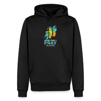 Wie kann ich heute für dich beten? - Männer Premium Bio Hoodie - Schwarz - Vorne - Nico (187cm)