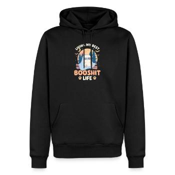 Booshit Vivre ma meilleure vie Booshit - Sweat à capuche Premium bio Homme - noir - Devant - Nico (187cm)