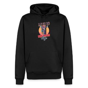 Girafe Vivre la Grande Vie - Sweat à capuche Premium bio Homme - noir - Devant - Nico (187cm)
