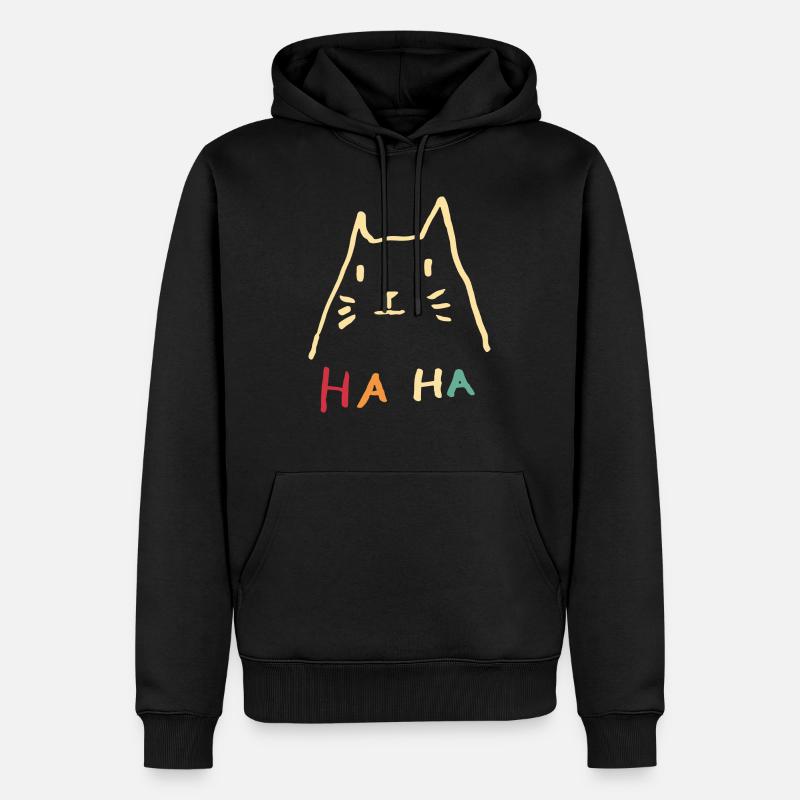 Cat Haha Ironie rétro - Sweat à capuche Premium bio Homme - noir