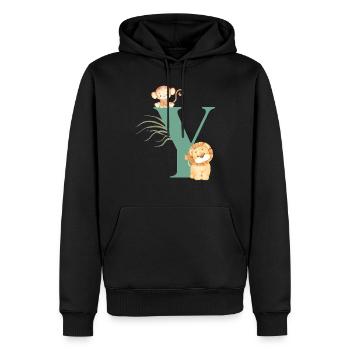 Lettre y vert animaux jungle - Sweat à capuche Premium bio Homme - noir - Devant - Nico (187cm)