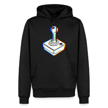 Glitch Joystick – Retro Gaming - Männer Premium Bio Hoodie - Schwarz - Vorne - Nico (187cm)