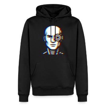 Glitch Cyber Head – Futuristik - Männer Premium Bio Hoodie - Schwarz - Vorne - Nico (187cm)