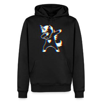 Glitch Dab Einhorn – Trendy Fantasy - Männer Premium Bio Hoodie - Schwarz - Vorne - Nico (187cm)