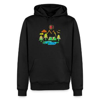 Camping, Zelten, Berge, Natur, Wald, Sommer, Sonne - Männer Premium Bio Hoodie - Schwarz - Vorne - Nico (187cm)