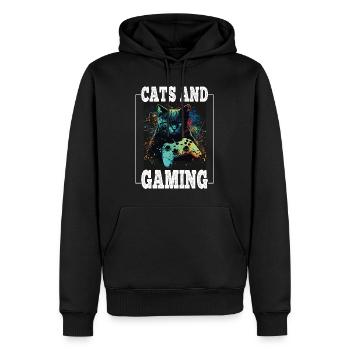 Cats and Gaming Cat Kitten Controller Gaming - Men’s Premium Organic Hoodie - black - Front - Nico (187cm)
