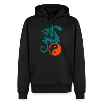 Drachen DRAKO | Yin & Yang - Männer Premium Bio Hoodie - Schwarz - Vorne - Nico (187cm)