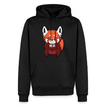 "微笑" (Lächeln) Roter Panda - Männer Premium Bio Hoodie - Schwarz - Vorne - Nico (187cm)