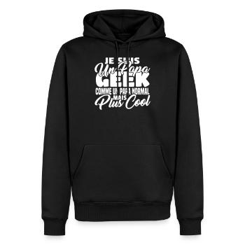 Papa geek mais plus cool - Sweat à capuche Premium bio Homme - noir - Devant - Nico (187cm)