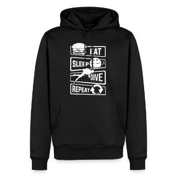 Mangez le sommeil de plongée Répétition - Divers Plongée Mer Lac - Sweat à capuche Premium bio Homme - noir - Devant - Nico (187cm)