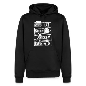 Eat Sleep Hockey Repeat - Eishockey Puck Winter - Männer Premium Bio Hoodie - Schwarz - Vorne - Nico (187cm)