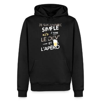 Développeur - un mec simple - Sweat à capuche Premium bio Homme - noir - Devant - Nico (187cm)