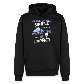 Montagne - un mec simple - Sweat à capuche Premium bio Homme - noir - Devant - Nico (187cm)