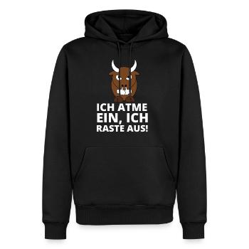Ich atme ein, ich raste aus! Stier Lustig Sprüche - Männer Premium Bio Hoodie - Schwarz - Vorne - Nico (187cm)