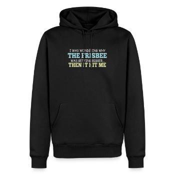 Ich habe mich gefragt, warum der Frisbee - Männer Premium Bio Hoodie - Schwarz - Vorne - Nico (187cm)