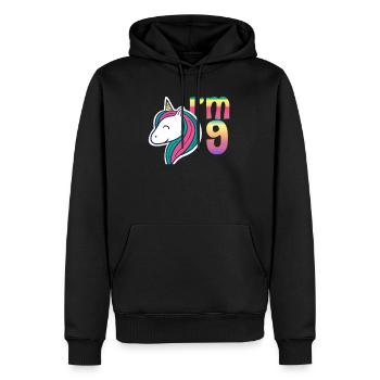 Ich bin 9 Einhorn Geburtstag - Männer Premium Bio Hoodie - Schwarz - Vorne - Nico (187cm)