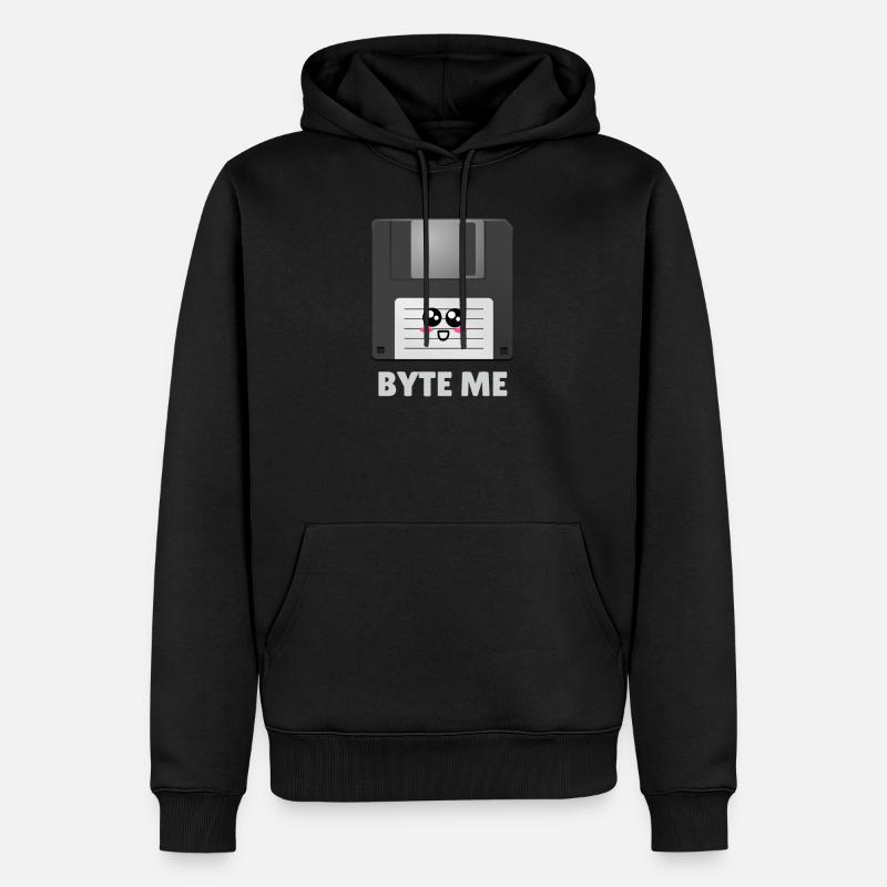 Byte Me Cute Diskette Pun - Männer Premium Bio Hoodie - Schwarz