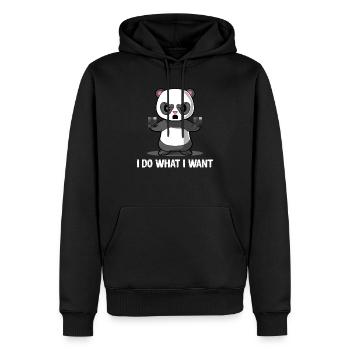 Panda– Pandabär – Mittelfinger - - Männer Premium Bio Hoodie - Schwarz - Vorne - Nico (187cm)