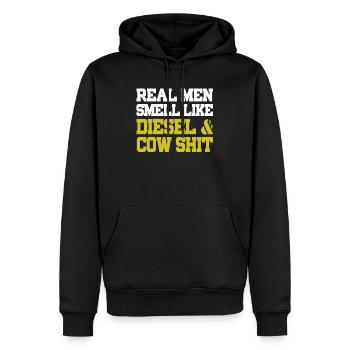 De vrais hommes sentent le diesel et la merde de vache - Sweat à capuche Premium bio Homme - noir - Devant - Nico (187cm)