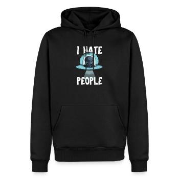 I Hate People Geschenk Alien Fliegende Untertasse - Männer Premium Bio Hoodie - Schwarz - Vorne - Nico (187cm)