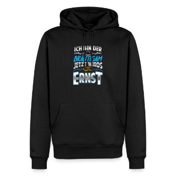 Ich bin der Bräutigam jetzt wirds ernst JGA - Männer Premium Bio Hoodie - Schwarz - Vorne - Nico (187cm)
