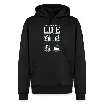 La vie du programmeur travail à la maison jouer dormir - Sweat à capuche Premium bio Homme - noir - Devant - Nico (187cm)