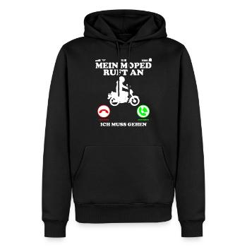 Moped Ruft an ich muss gehen Lustig Spruch - Männer Premium Bio Hoodie - Schwarz - Vorne - Nico (187cm)