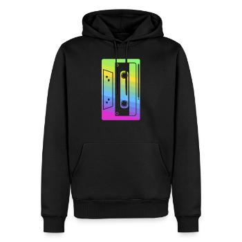 Retro Cassette Tape product | 80s and 90s Neon - Men’s Premium Organic Hoodie - black - Front - Nico (187cm)