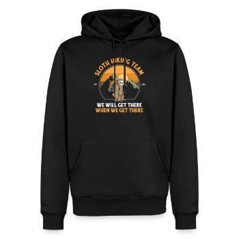 Faultier Wanderteam Wir werden dort ankommen, wenn wir ankommen - Männer Premium Bio Hoodie - Schwarz - Vorne - Nico (187cm)