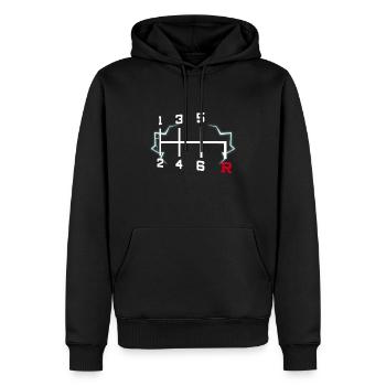 6 Geschwindigkeiten Auto Tee, Schaltgetriebe, Auto Design - Männer Premium Bio Hoodie - Schwarz - Vorne - Nico (187cm)