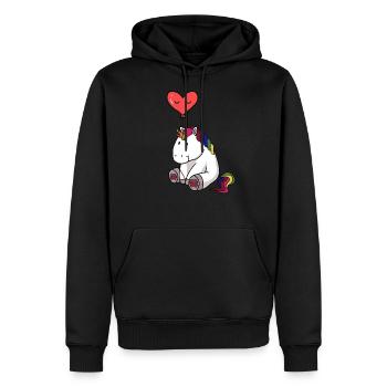 Einhorn mit Herzluftballon - Männer Premium Bio Hoodie - Schwarz - Vorne - Nico (187cm)